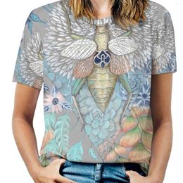 Women's T Shirts Key To Other Dimension Women T-Shirt Crewneck Casual Short Sleeve Tops Summer Tees Bug Beetle Succulent Floral Botanical