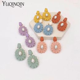 Dangle Earrings Korean Fashion Hanging Jewelry For Women Trending Sun Flower Long Drop Earings Girls Resin Acrylic Brincos
