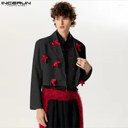 Men's Suits INCERUN Tops 2024 American Style Men Ribbon Knot Decoration Design Blazer Fashion Casual Male Short Sleeved Suit Coats S-5XL