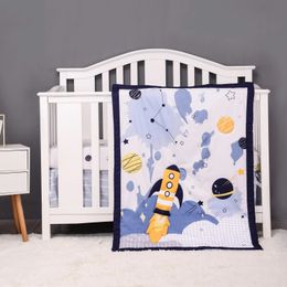 blue outspace 4 pcs Baby Crib Bedding Set for Girls and boys including quilt crib sheet skirtpillow case 240418