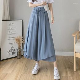 Women's Pants Chiffon Wide-leg Culottes For Women 2024 Summer High-waist Loose And Drapey Nine-point Pleated