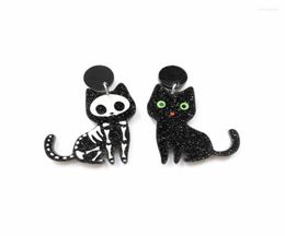 Stud Cute Animal Glitter Black Cat And Skeleton Asymmetric Acrylic Earrings For Women Lovely Kitty Fashion JewelryStud Kirs222151854