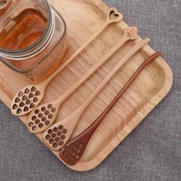 Spoons 1/4 Pcs Long Handle Wood Honey Dippers Sever Honeycomb Heart Pattern Mixing Stick Spoon Creative Coffee