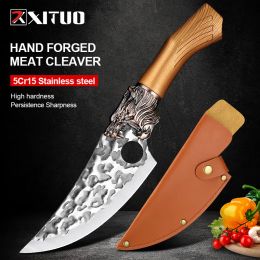 Knives Xituo Traditional Handmade Forged Butcher Knife Antistick Hammer Kitchen Slicing Knives Chef Cooking Tools Wolf Head Abs Handle