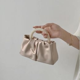 Evening Bags Sweet Girl Pearl Handheld Bag Women's Fashion Versatile Pleated Crossbody Cloud Mini Phone Small
