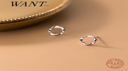 WANTME Genuine 925 Sterling Silver Chic Wave Simple Round Small Stud Earrings for Fashion Women Teen Girl Party Jewellery 21053194775