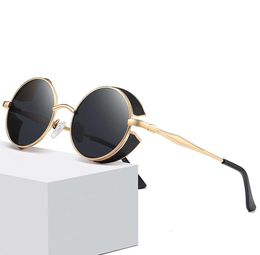 Wholale New Arrival Steampunk Round Shape Sunglass Polarised Engraved Metal Frame Unisex Sun Glass3260658