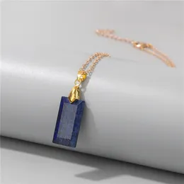 Pendant Necklaces Wholesale Lapis Lazuli Square Slice Shape Natural Stone Amethysts Rose Quartzs For Women Girl Gifts