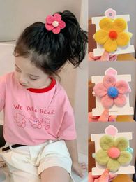 Hair Accessories 2023 New Children Colorful Soft Knitting Plush Flower Elastic Hair Bands Girls Cute Scrunchies Rubber Bands Kid Hair Accessories