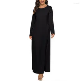 Ethnic Clothing Women Prayer Clothes Solid Round Neck Long Sleeve Muslim Outfits Loose Robe Abaya Turkish Islamic Dresses With Belt