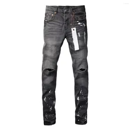 Women's Pants Top Quality Purple ROCA Jeans Fashion Street Ripped Grey Paint Repair Low Rise Skinny