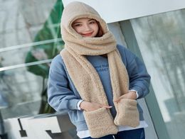 Berets 2021 Fashion Winter Women Novelty Beanies Caps Warm Cute Bear Ear Hat Casual Plush Scarf Set Solid Present4071580