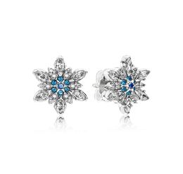 New Blue Snowflake Stud Earrings For Luxury Designer 925 Sterling Silver CZ Diamond Lady Stud Earrings Box Set Holiday Gift7436186