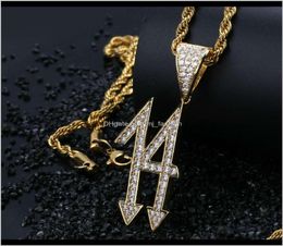 Jewellery Hip Hop 6Ix9Ine Diamonds Pendant Necklaces For Men Luxury Number 14 Pendants 18K Gold Plated Copper Zircon Cuban1645740