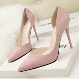 Dress Shoes Pink Heels Women Fashionable And Minimalist Slim Heel High Heeled Suede Pointed Side Air Sexy Pumps Tacones Mujer