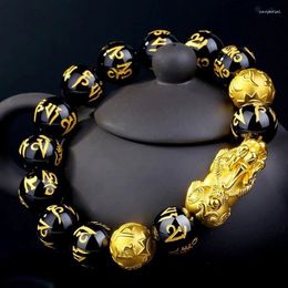 Strand Religious Lucky Prayer Feng Shui Pixi Stretch Beads Bracelet Unisex Obsidian Jewellery Accessories