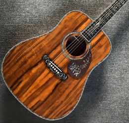 41 Model D Koa Wooden Acoustic Guitar, Ebony Tretboard, Real Abalone Shell Binding, Electric Guitar