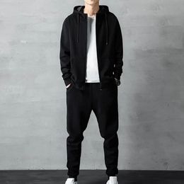 Men Tracksuit 2 Pieces Hoodie Pants Set Spring Casual Zipper Sweatshirt Sweatpants Sportswear Jacket Coats Jogger Suit 240422