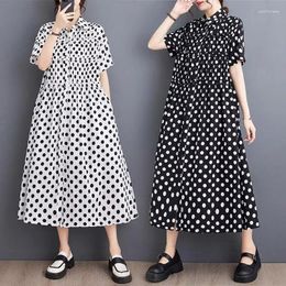 Party Dresses Classic Polka Dot Dress 2024 Summer Loose Retro Slim Wood Ear Lace Pleated Mid Length Short Sleeve Casual Shirt Z1623