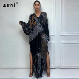 Beach Sexy V-neck Dress High Quality Boho Print Elegant Africa Women Evening Party Kaftan Retro Bronzing Maxi