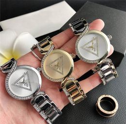 Brand Wrist watches women Girl crystal Triangle style dial steel metal band quartz watch GS251785691