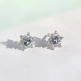 Stud Earrings 2024 Fashion Real Blue Crystalized Snowflake For Women Brand Jewellery Gift