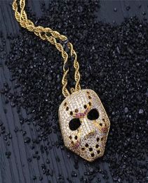 Vintage Iced Out Mask Pendant Necklaces With Gold Chain Fashion Hip Hop Jewelry Cubic Zirconia Mens Necklace5014201