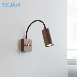 Wall Lamps Vintage Retro Walnut Wood Lights 360 Degree Rotatable Lamp Arm Japanese Bedroom Bedside Reading With Switch