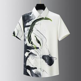 Summer Digital Abstract Ink Painting Printing Trend Mens Short-sleeved Shirts Men Clothing 240422