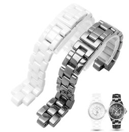 Convex Watchband Ceramic Black White Watch for J12 Bracelet Bands 16mm 19mm Strap Special Solid Links Folding Buckle H09159756145