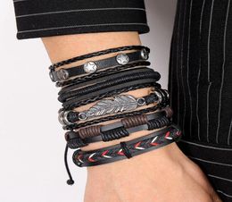 DAXI Mens Leather Bracelet Bracelets For Men Vintage Braclets Handmade Feather Leaf Bracelet Men Jewellery Adjustable Bracelet Set7829384