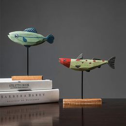 Nordic Wood Fish Sculpture Animal Artistic Sculpture Living Room Office Home Desktop Crafts Ornaments Handmade Gift for Decor 240429