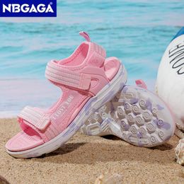 Summer Beach Water Children Sandals Fashion Shoes Lightweight Nonslip Soft Bottom Shading Leather Girls Comfortable 240420