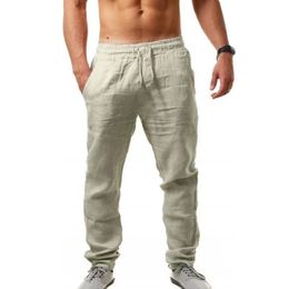 Summer Cotton Hemp Pants Mens Hip Hop Breathable Sports Trendy and Fashionable Solid Simple Thin Casual 240422