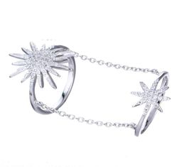 Fashion Sunflower Finger Ring Double Silver Chain Ring for Wedding Engagement 925 Sterling Silver Women Knuckle Ring Silver Ring D7763680