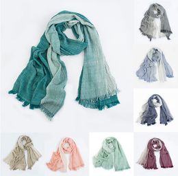 Scarves Men Women Scarf Wrinkled Long Shawls Wrap Striped Cotton Linen Gradient Crinkle Stripe Hijab Soft Tassel7961382