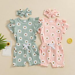Clothing Sets 2024-03-25 Lioraitiin Summer Baby Girls Outfits Floral Print Short Sleeve T-Shirt And Shorts Cute Headband Set 3PCS Clothes