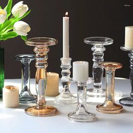 Candle Holders Nordic Glass Candlestick Home Decor Retro Candlelight Dinner Lamp Props Modern Holder Romantic Decoration Furnishings