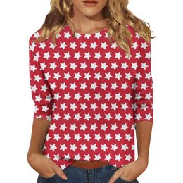 Women's T Shirts 3/4 Sleeve For Women Independence Day Print Graphic Tees Blouses Casual Plus Size Basic Tops Pullover Summer Top