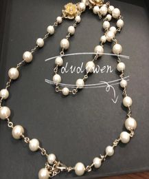 party gift 110cm435 inch Length Fashion Beaded camellia Necklaces C pearls layers sweater wearing chain stamps good quality3053738