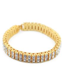 Iced Out Chain Bracelet For Mens Hip Hop Diamond Tennis Bracelets Jewelry Gold Plating Double Row Rhinestone Bracelet 2887964