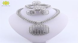 Dubai Silver Plated Jewelry Set Women Big Pendant Necklace Fashion Nigerian Wedding African Crystal Costume Bridal Jewelry Set 2202813301