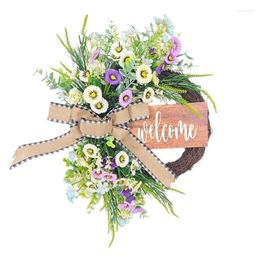 Decorative Flowers Artificial Spring Wreath With Welcome Sign For Front Door Indoor And Outdoor Decorations Simulation Flower
