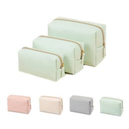 Women Cosmetic Bag Waterproof PU Leather Solid Colour Makeup Pouch Travel Portable Wash Toiletry Storage Organiser Purse 240426