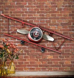Creative European Retro Aircraft Clock Living Room Dining Wall Decorative Aeroplane Minimalist Hanging Digital Y2004077595180