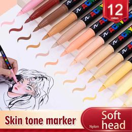 Markers 12 color skin tone marker pen nylon soft head acrylic marker pen waterproof pen soft tip skin color digital paintingL2405