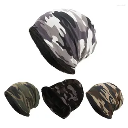 Berets Men Women Winter Warm Cotton Baggy Beanie Hat Camouflage Print Thick Faux Fleece Lining Cold Weather Snow Ski Skull