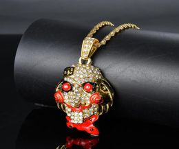 Hip Hop Jewellery Cubic Zircon Gold Silver Saw Horror Movie Theme Iced Out Chain Men039s Gifts 69 Saw Clown Pendant Necklaces1243724