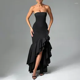 Casual Dresses Women Sexy Strapless Backless Evening Dress Elegant Off Shoulder Split Slim Fit Long 2024 Fashion Ruffle Solid Party