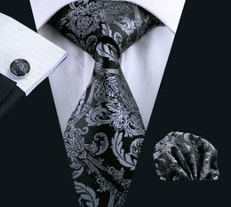 Mens Tie Black Paisley 100 Silk Classic BarryWang Tie Hanky Cufflinks Set For Men Formal Wedding Party Groom Sell6545500